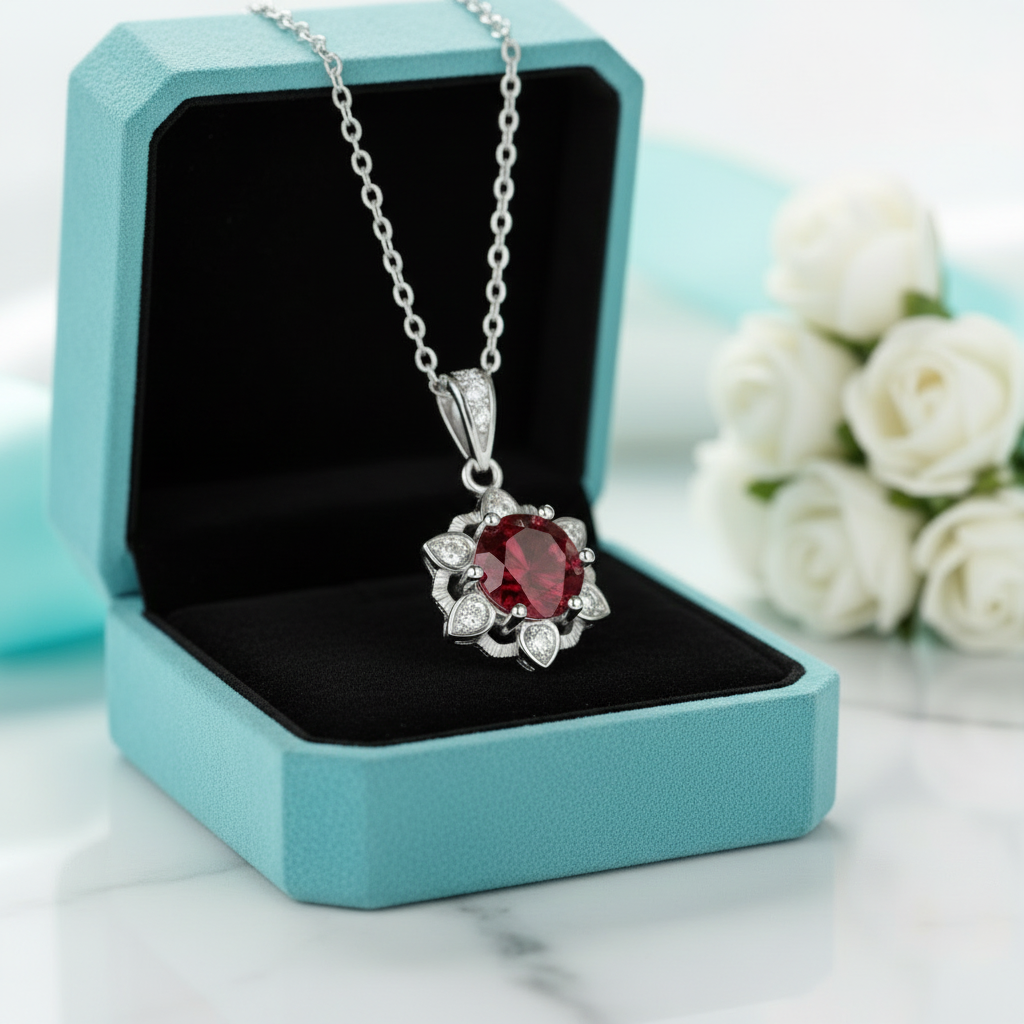 1.0 Ct Ruby Snowflake Pendant Necklace-Evani Jewelry