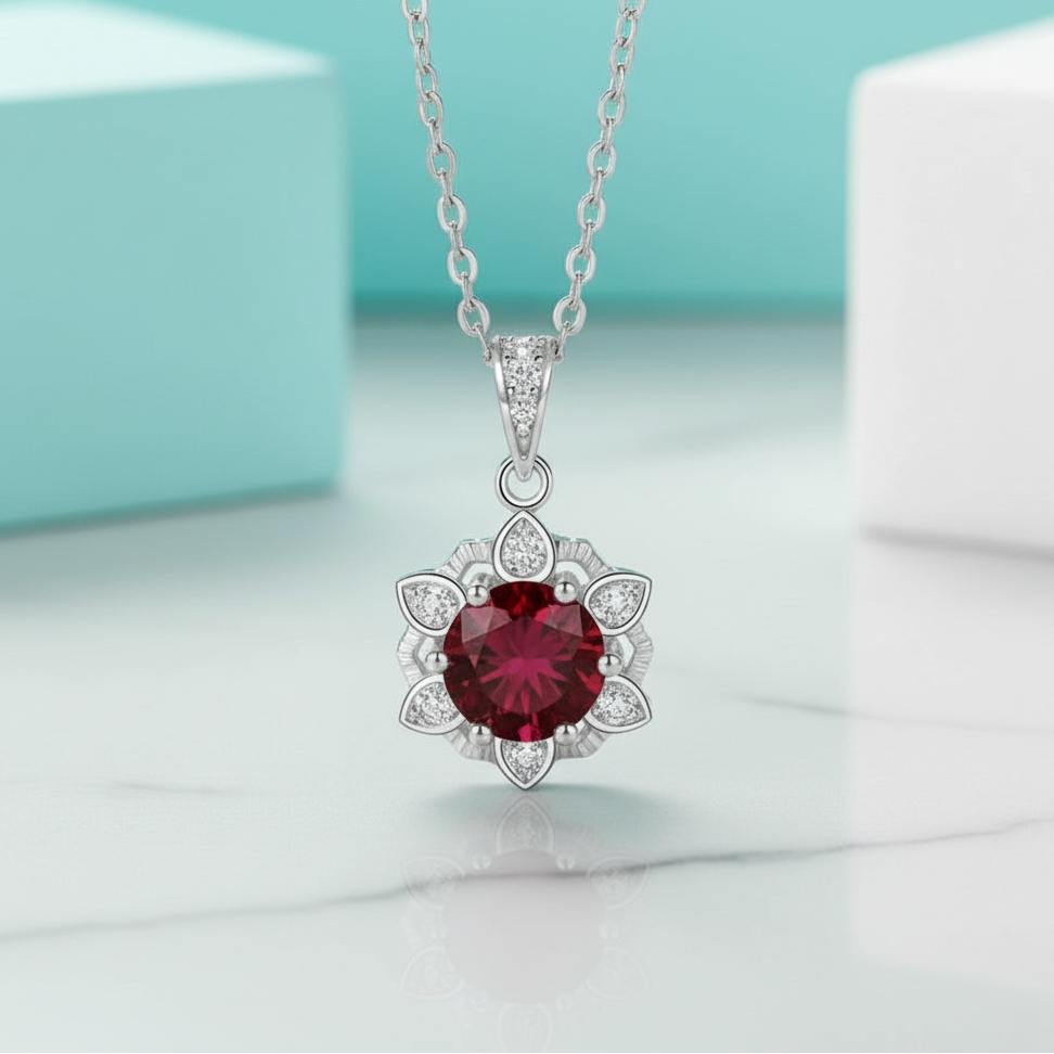 1.0 Ct Snowflake Garnet Pendant Necklace-Evani Jewelry