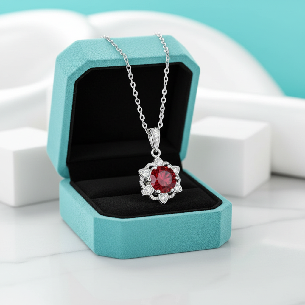 1.0 Ct Snowflake Garnet Pendant Necklace-Evani Jewelry