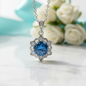 1.0 Ct Sapphire Birthstone Snowflake Pendant Necklace-Evani Jewelry