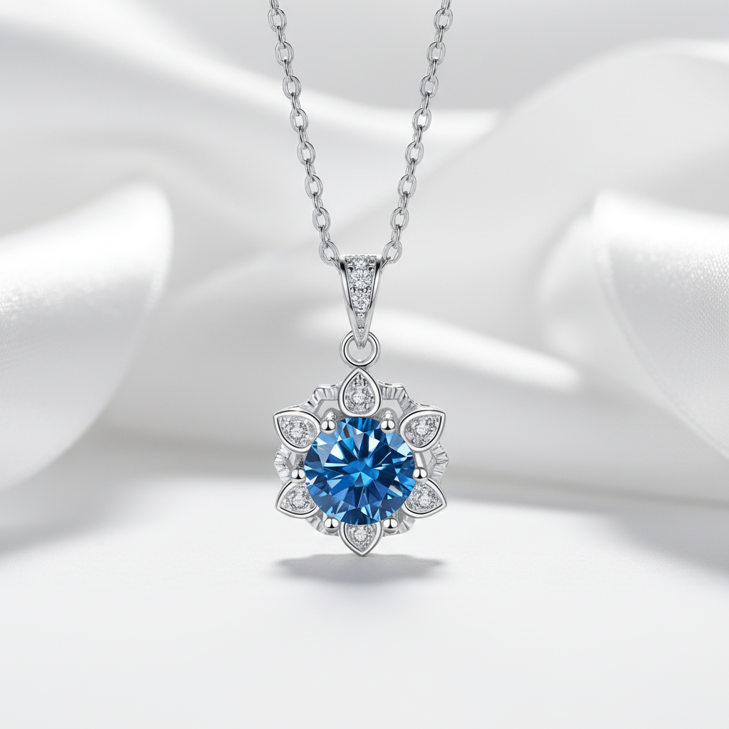 1.0 Ct Sapphire Birthstone Snowflake Pendant Necklace-Evani Jewelry