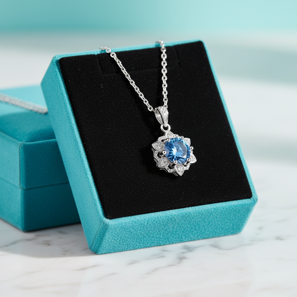 1.0 Ct Sapphire Birthstone Snowflake Pendant Necklace-Evani Jewelry