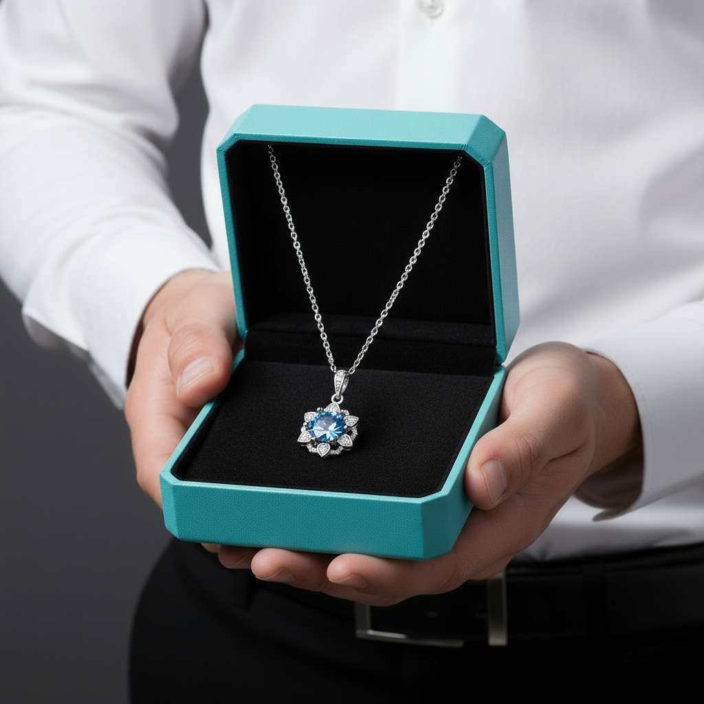 1.0 Ct Sapphire Birthstone Snowflake Pendant Necklace-Evani Jewelry