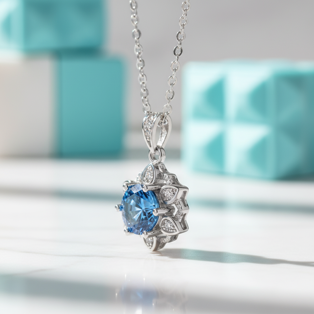 1.0 Ct Sapphire Birthstone Snowflake Pendant Necklace-Evani Jewelry
