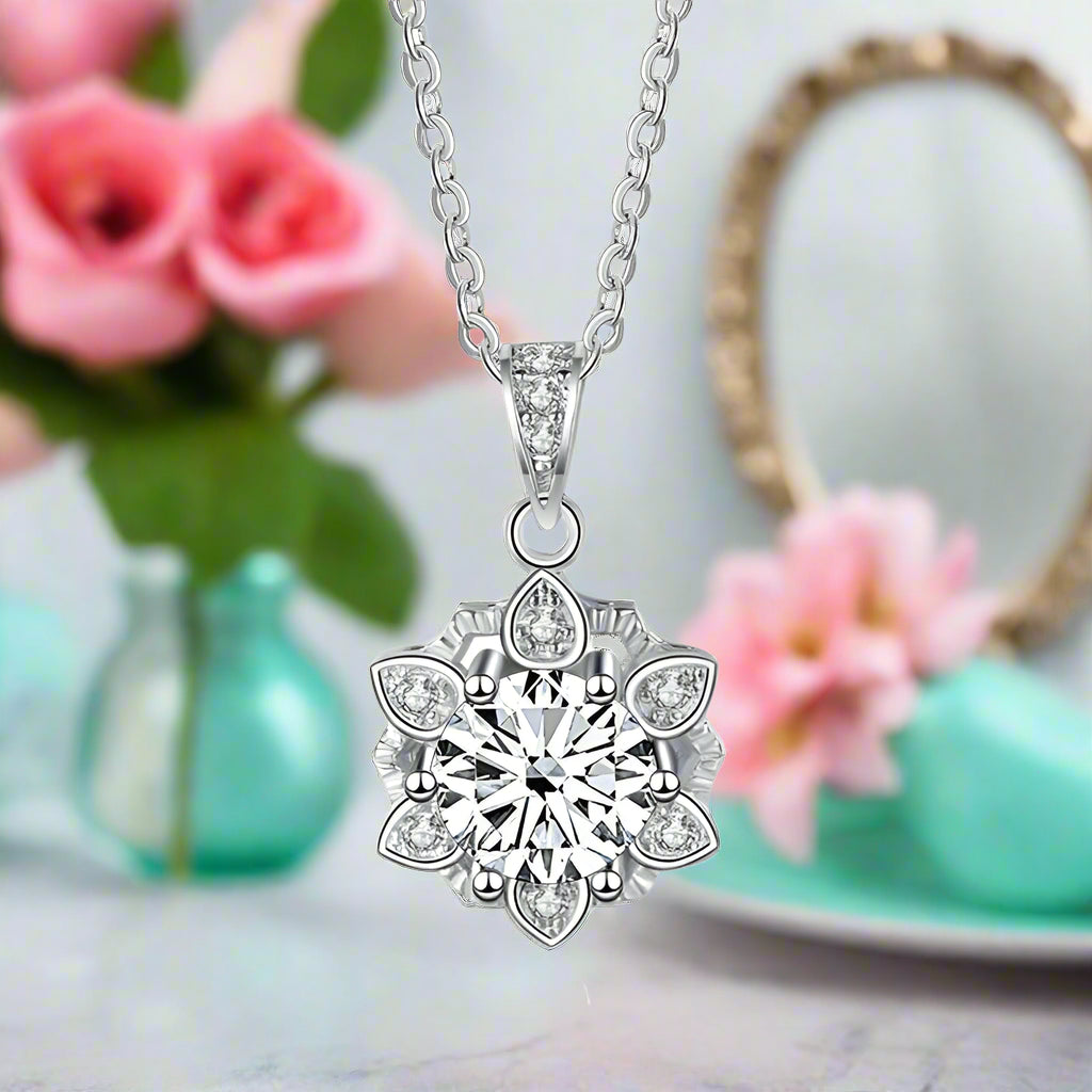 1.0 Ct Diamond Snowflake Pendant Necklace-Evani Naomi Jewelry