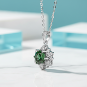 1.0 Ct Emerald Birthstone Snowflake Pendant Necklace-Evani Jewelry