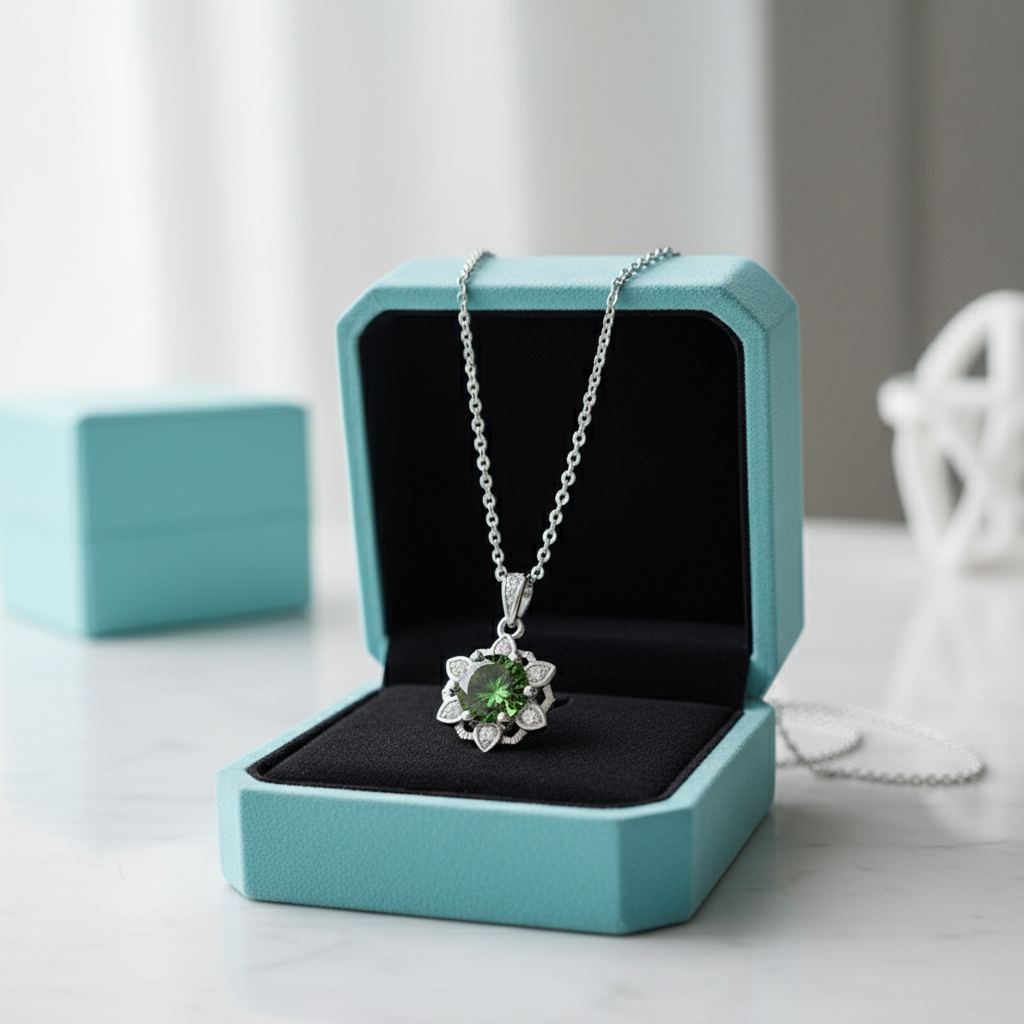 1.0 Ct Emerald Birthstone Snowflake Pendant Necklace-Evani Jewelry