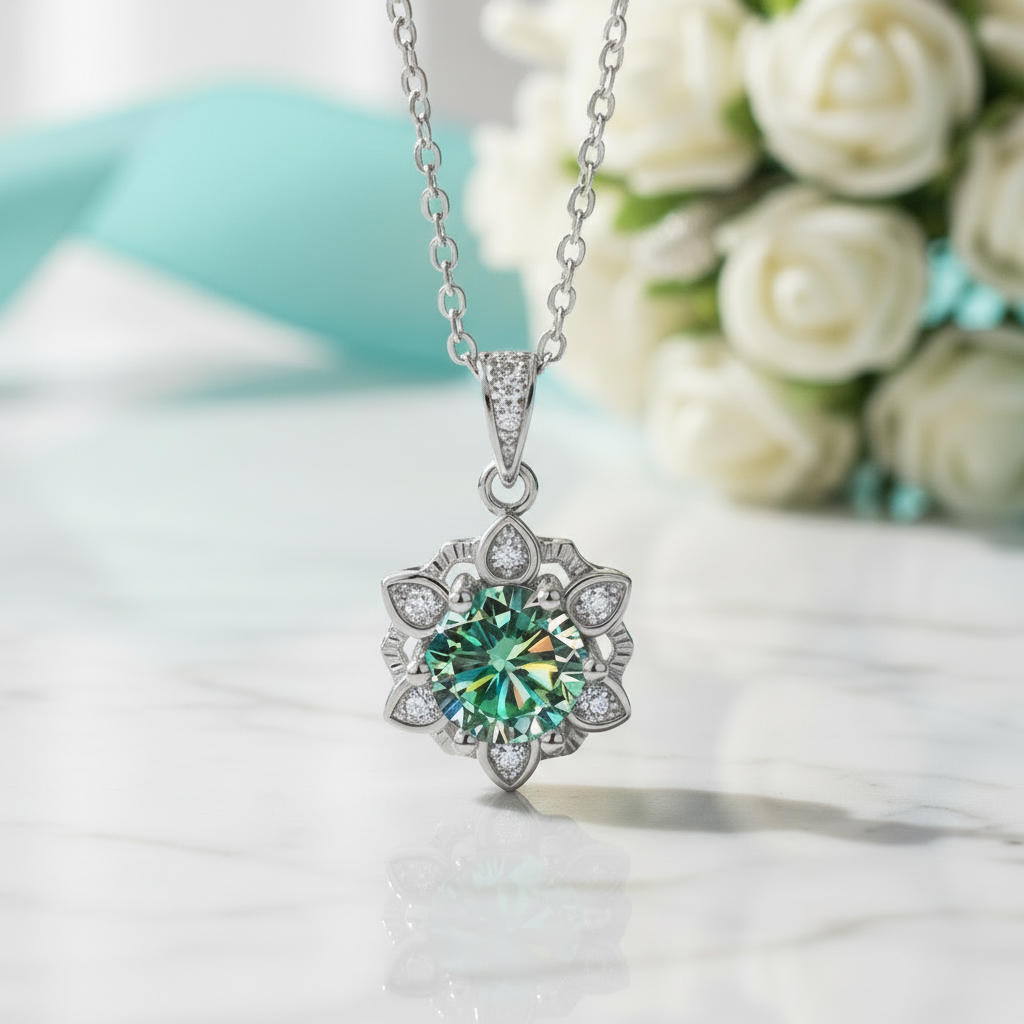 1.0 Ct Peridot Snowflake Pendant Necklace-Evani Jewelry