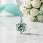 1.0 Ct Peridot Snowflake Pendant Necklace-Evani Jewelry
