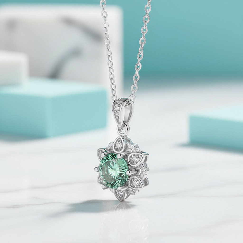 1.0 Ct Peridot Snowflake Pendant Necklace-Evani Jewelry