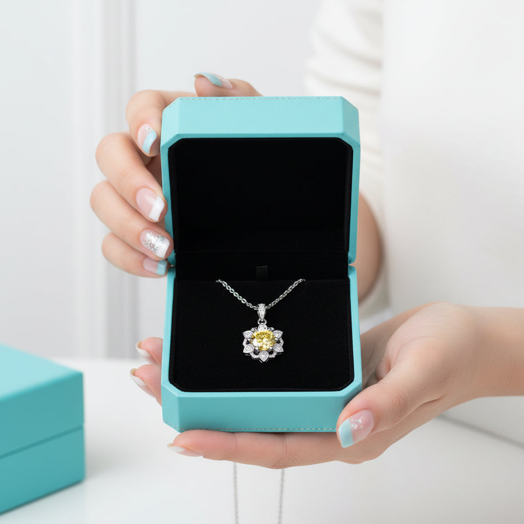 1.0 Ct Diamond Snowflake Topaz and Citrine Birthstone Pendant Necklace-Evani Jewelry