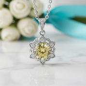 1.0 Ct Snowflake Topaz and Citrine Birthstone Pendant Necklace