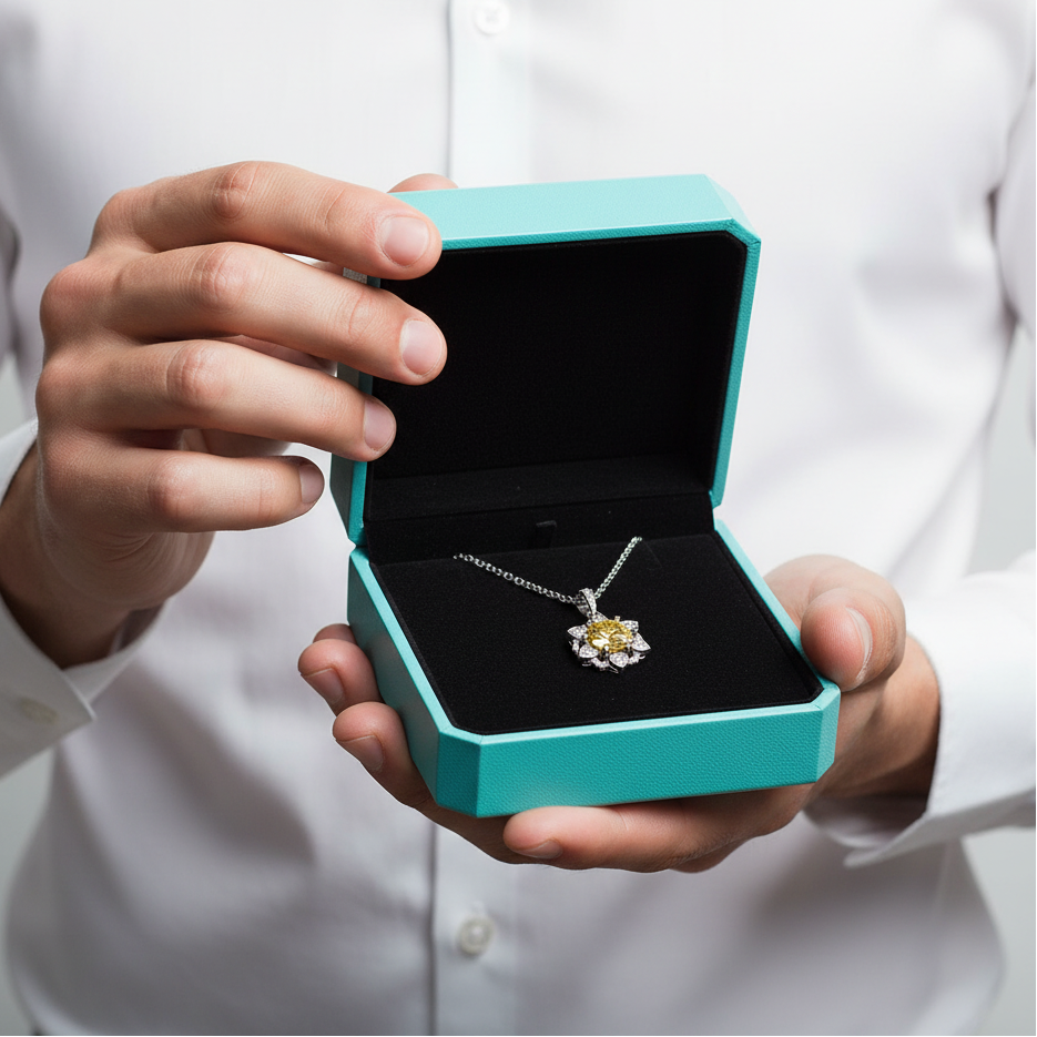 1.0 Ct Snowflake Topaz and Citrine Birthstone Pendant Necklace