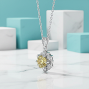 1.0 Ct Snowflake Topaz and Citrine Birthstone Pendant Necklace