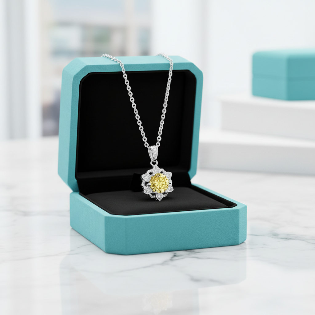 1.0 Ct Snowflake Topaz and Citrine Birthstone Pendant Necklace