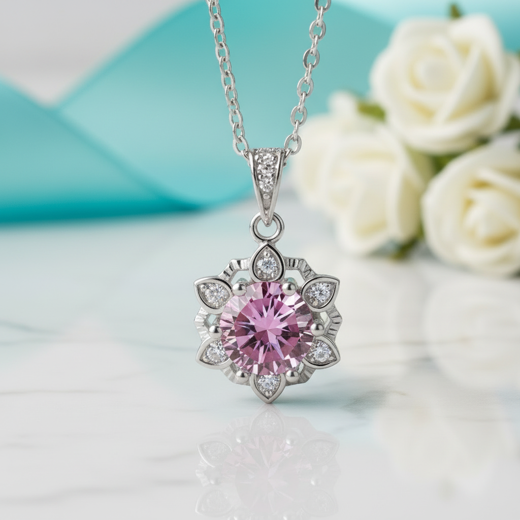 1.0 Ct Snowflake Tourmaline Birthstone Pendant Necklace - Evani Naomi Jewelry
