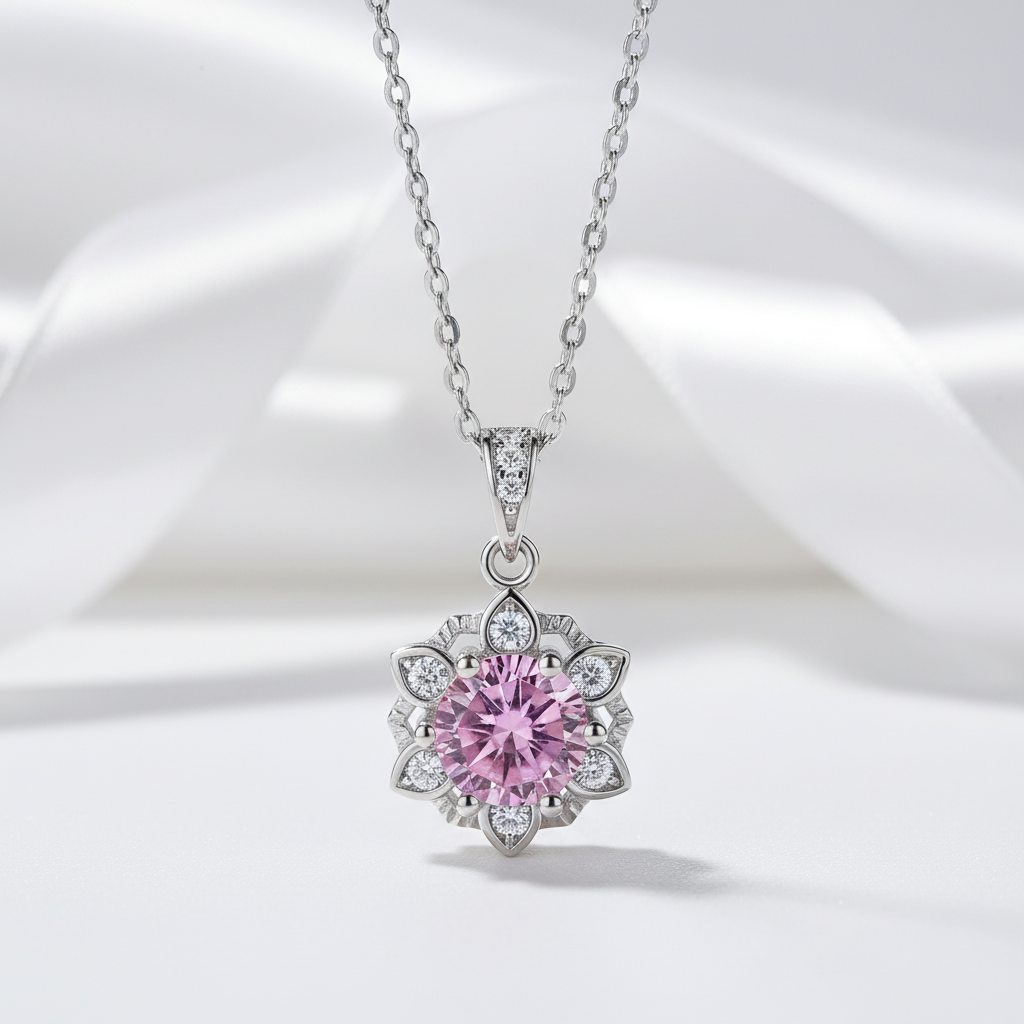 1.0 Ct Snowflake Tourmaline Birthstone Pendant Necklace
