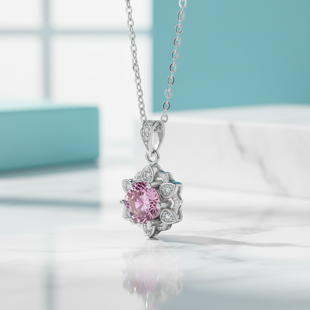 1.0 Ct Snowflake Tourmaline Birthstone Pendant Necklace
