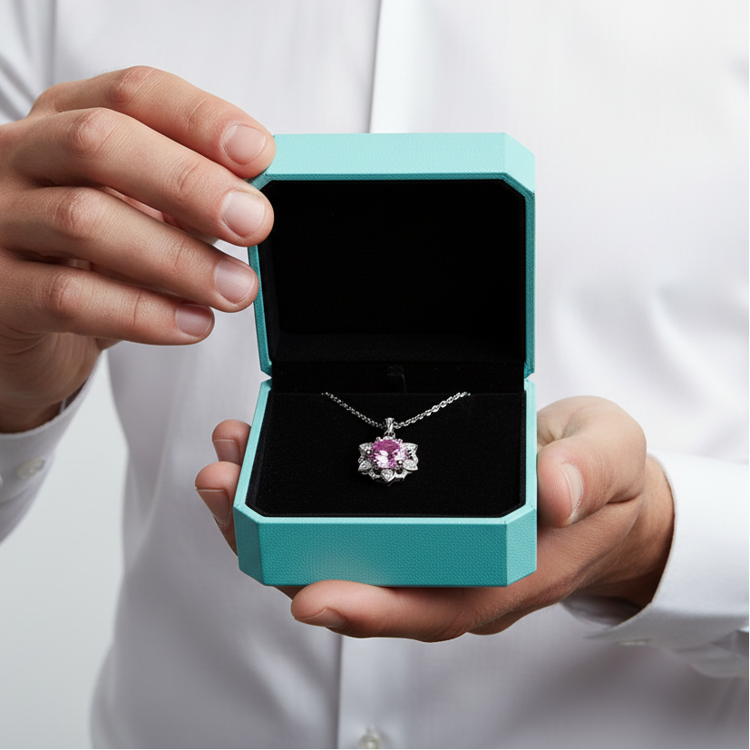 1.0 Ct Snowflake Tourmaline Birthstone Pendant Necklace