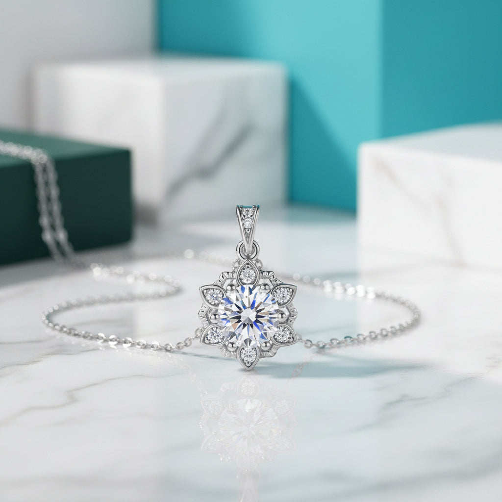1.0 Ct Diamond Snowflake Pendant Necklace-Evani Jewelry