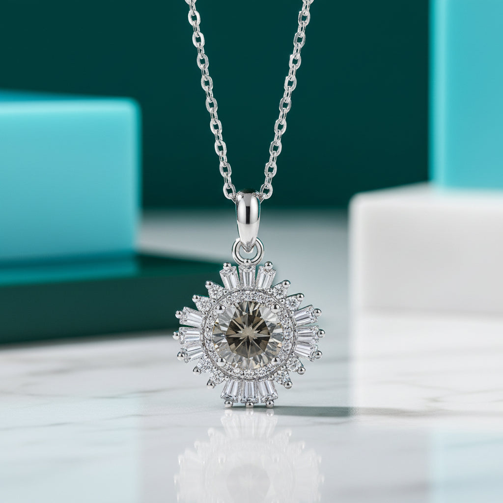 1.0 Ct Diamond Sunflower Pendant Necklace-Evani Jewelry
