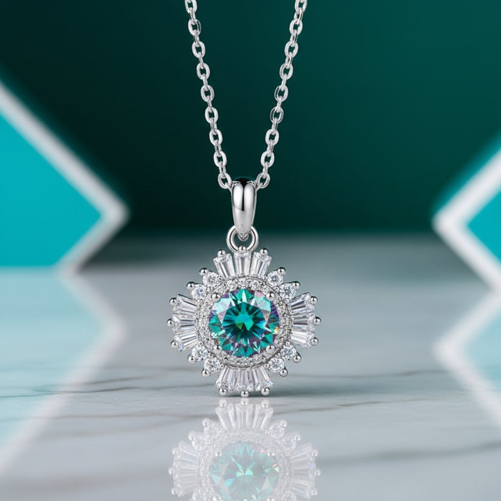 1.0 Ct Diamond Sunflower Pendant Necklace-Evani Jewelry