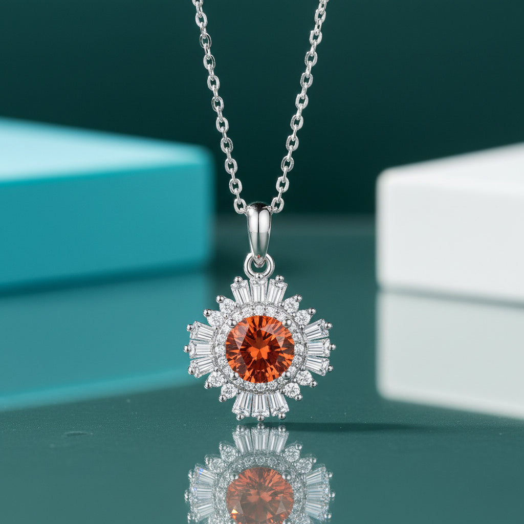 1.0 Ct Diamond Sunflower Pendant Necklace-Evani Jewelry