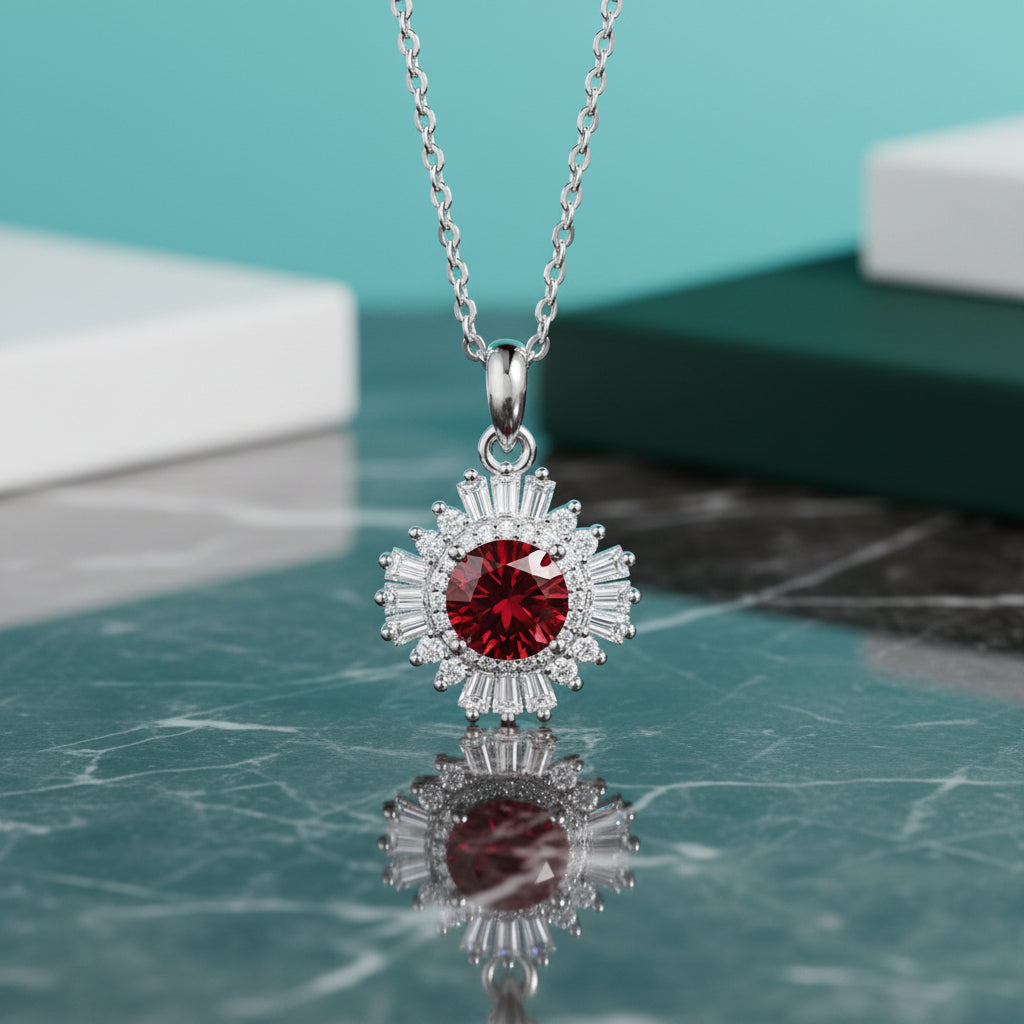 1.0 Ct Ruby Sunflower Pendant Necklace-Evani Jewelry