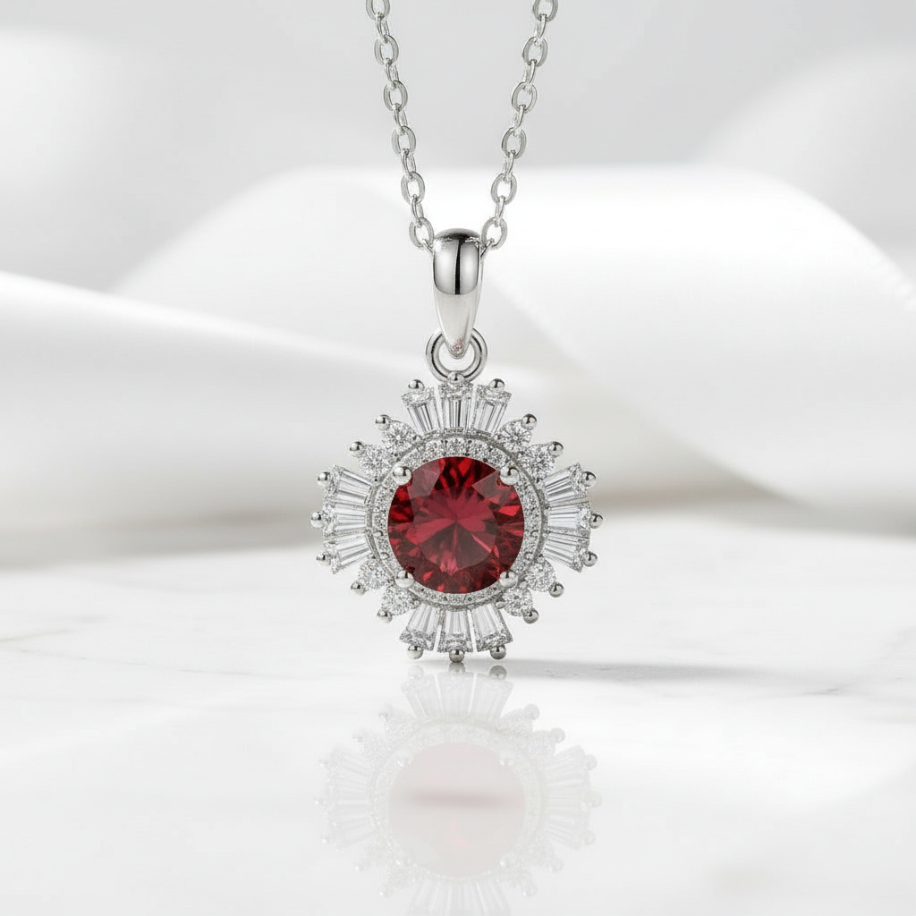 1.0 Ct Ruby Sunflower Pendant Necklace-Evani Jewelry