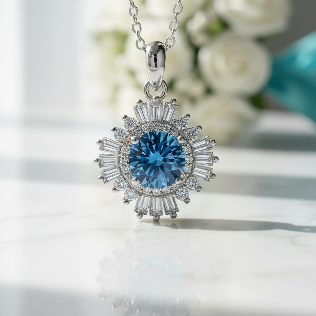 1.0 Ct Sapphire Birthstone Sunflower Pendant Necklace