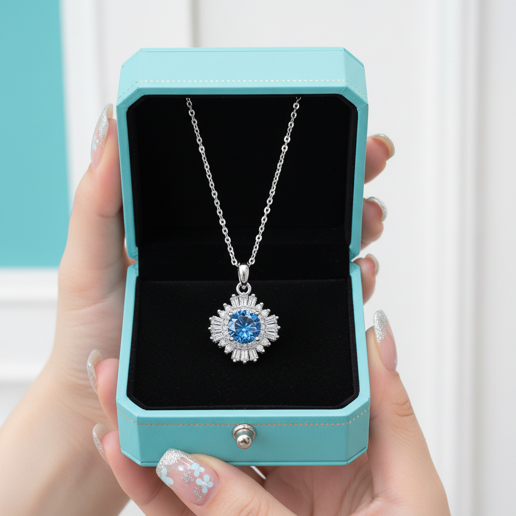 1.0 Ct Sapphire Birthstone Sunflower Pendant Necklace-Evani Jewelry