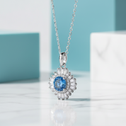 1.0 Ct Sapphire Birthstone Sunflower Pendant Necklace-Evani Jewelry