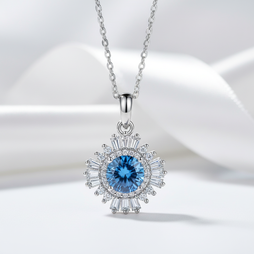 1.0 Ct Sapphire Birthstone Sunflower Pendant Necklace-Evani Jewelry