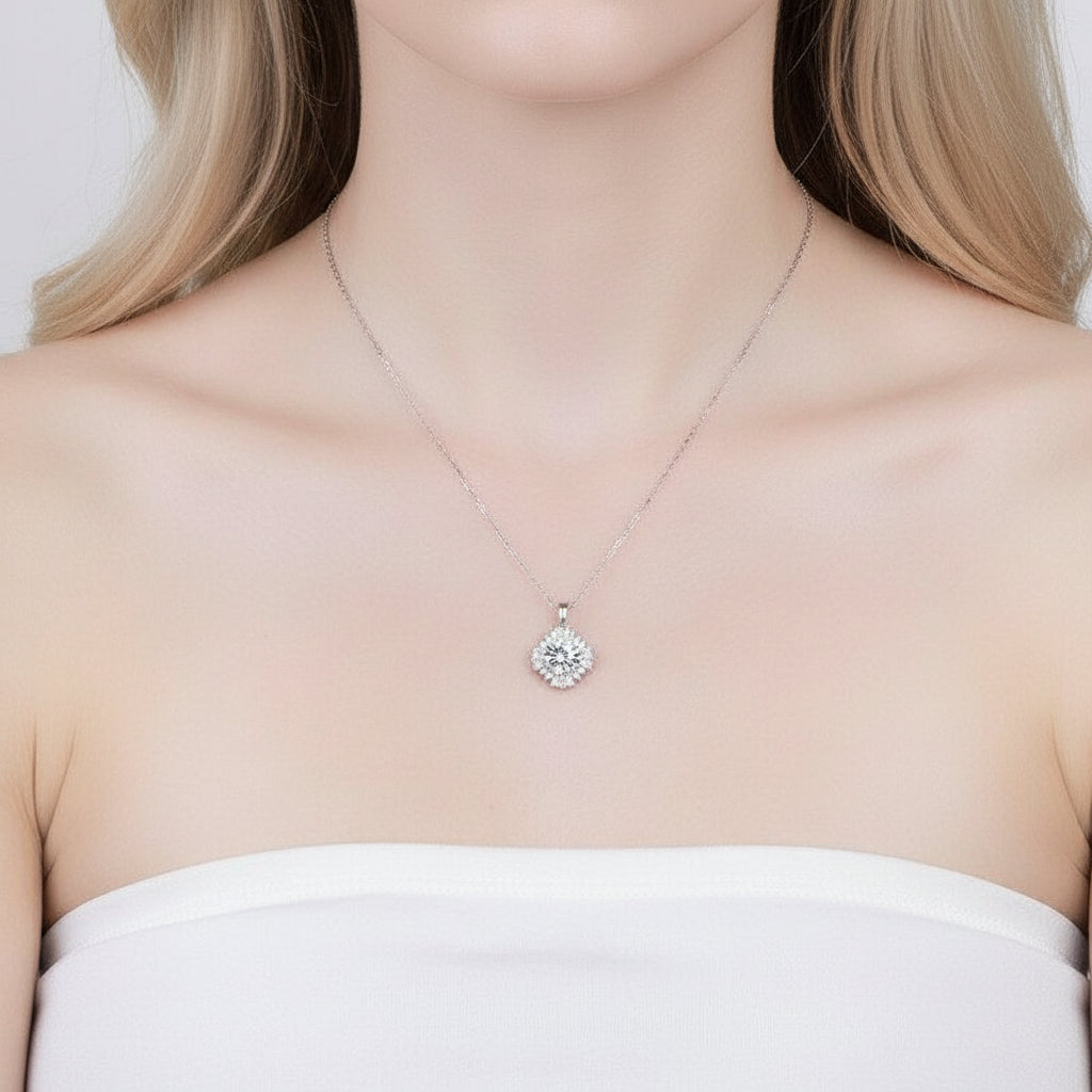 1.0 Ct Diamond Sunflower Pendant Necklace-Evani Jewelry