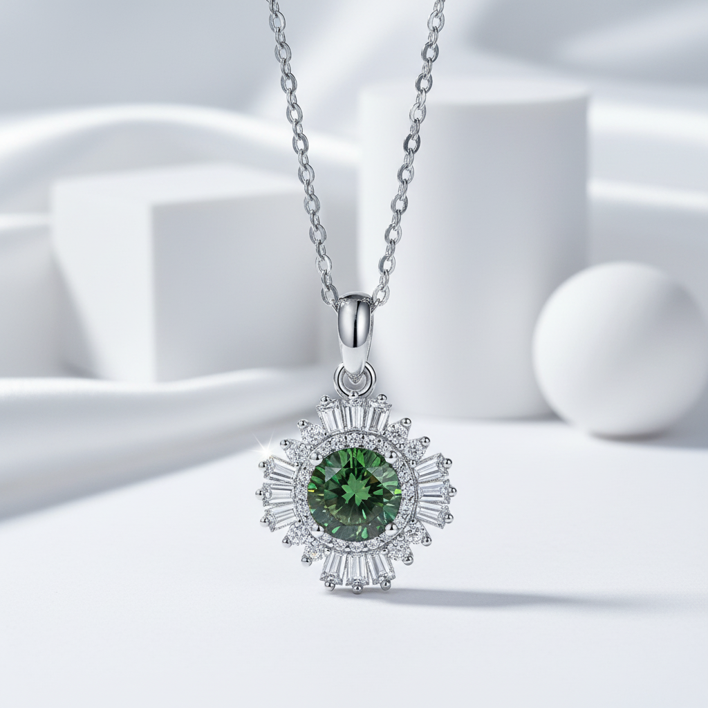 1.0 Ct Emerald Birthstone Sunflower Pendant Necklace-Evani Jewelry