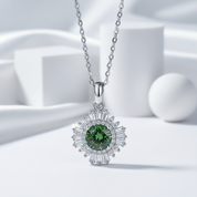 1.0 Ct Emerald Birthstone Sunflower Pendant Necklace-Evani Jewelry