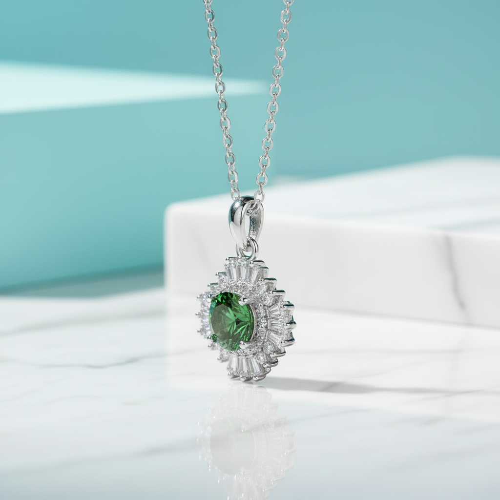 1.0 Ct Emerald Birthstone Sunflower Pendant Necklace-Evani Jewelry