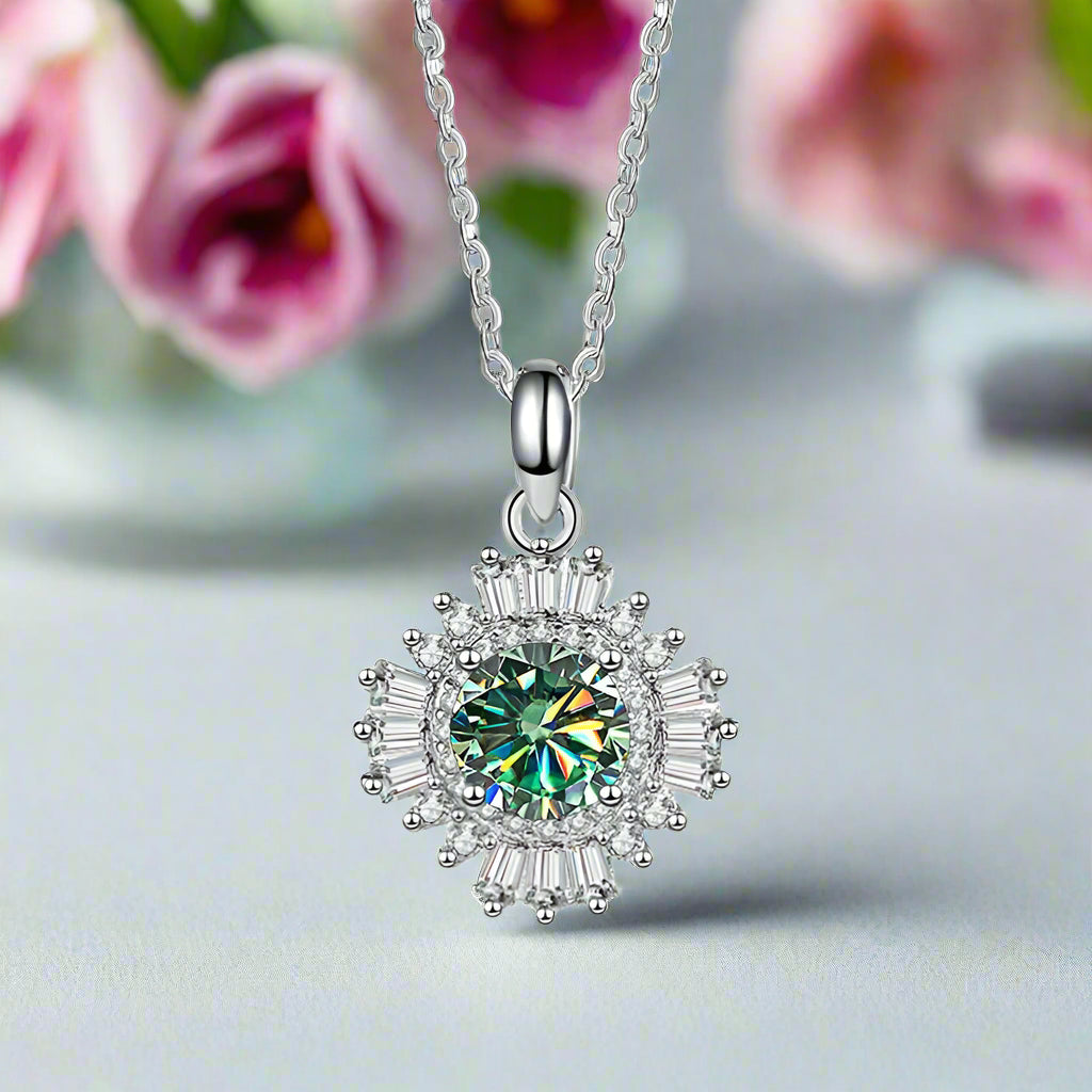1.0 Ct Diamond Sunflower Pendant Necklace-Evani Naomi Jewelry