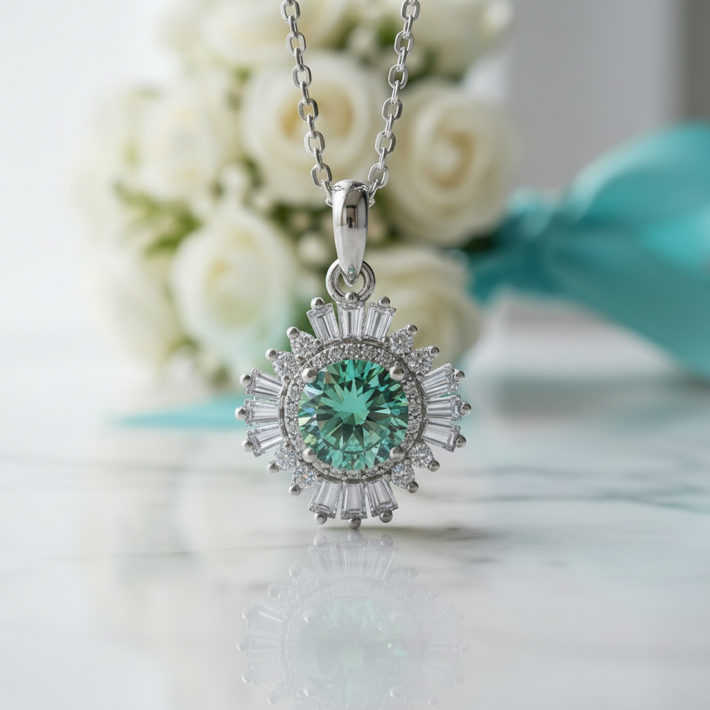 1.0 Ct Peridot Birthstone Sunflower Pendant Necklace-Evani Jewelry