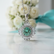 1.0 Ct Peridot Birthstone Sunflower Pendant Necklace-Evani Jewelry