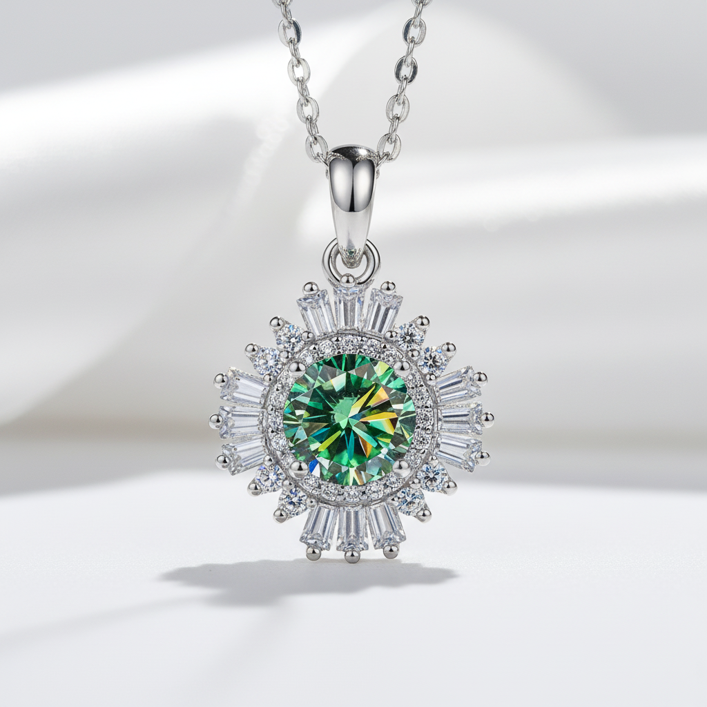1.0 Ct Peridot Birthstone Sunflower Pendant Necklace-Evani Jewelry