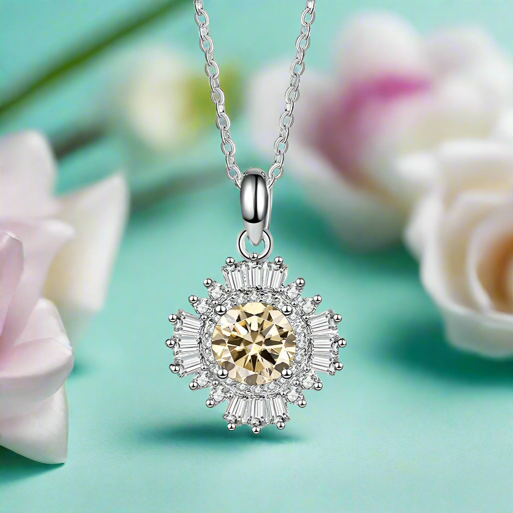 1.0 Ct Diamond Sunflower Pendant Necklace-Evani Naomi Jewelry