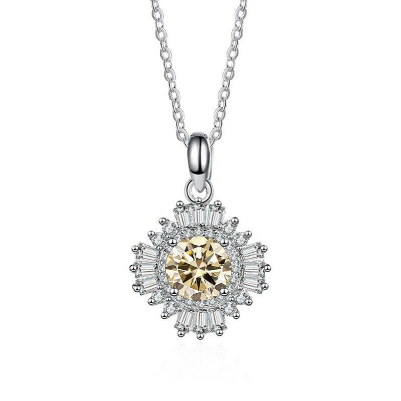 1.0 Ct Diamond Sunflower Pendant Necklace-Evani Naomi Jewelry