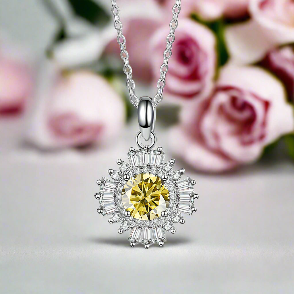 1.0 Ct Diamond Sunflower Pendant Necklace-Evani Naomi Jewelry