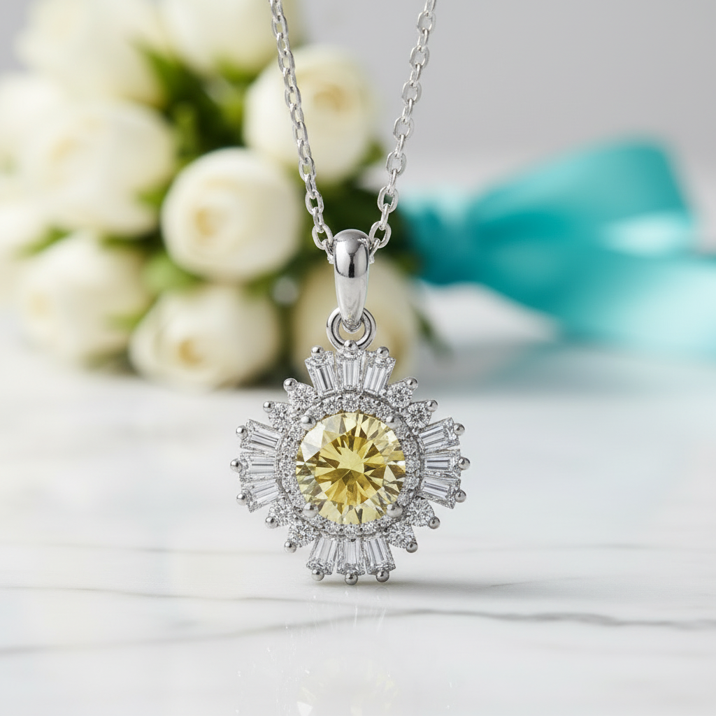 1.0 Ct Sunflower Topaz and Citrine Pendant Necklace