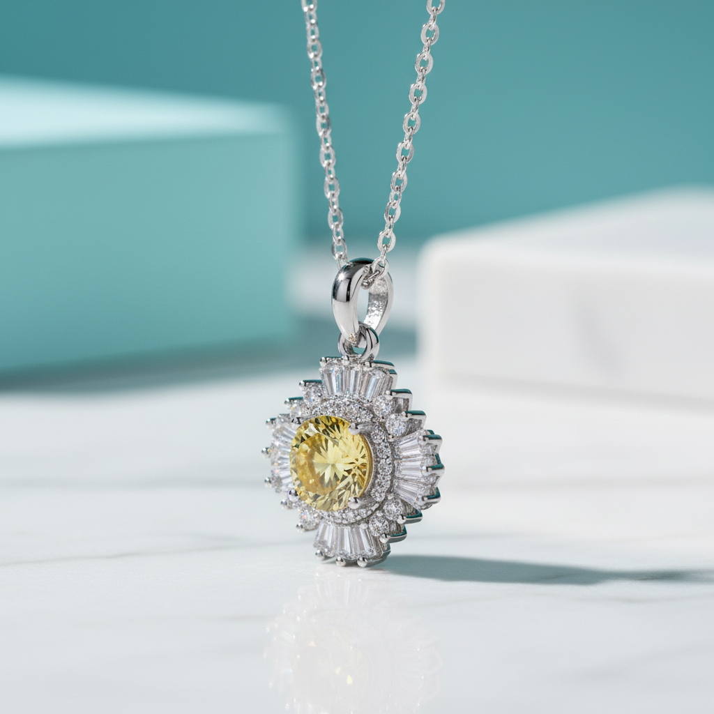 1.0 Ct Sunflower Topaz and Citrine Pendant Necklace