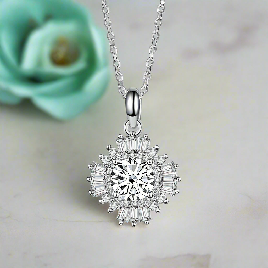 1.0 Ct Diamond Sunflower Pendant Necklace-Evani Naomi Jewelry