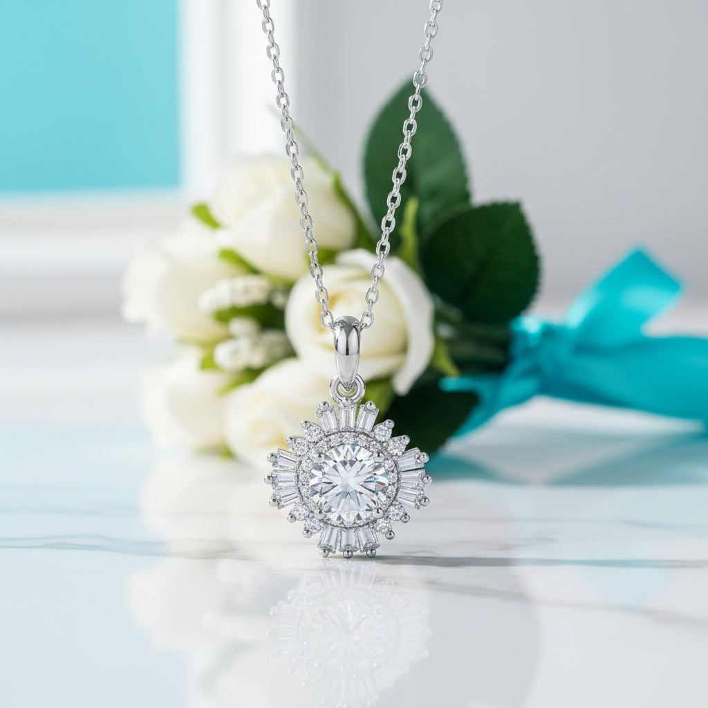 1.0 Ct Diamond Sunflower Pendant Necklace-Evani Jewelry