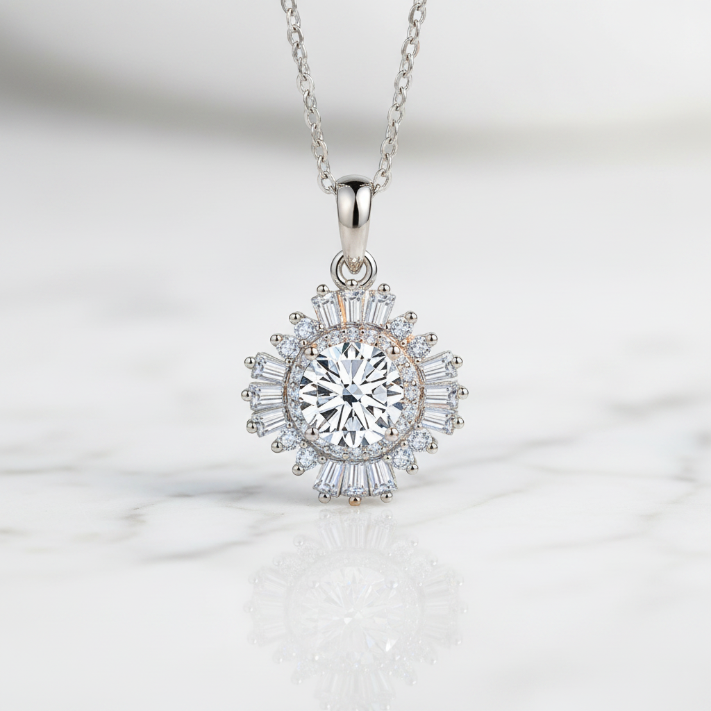 1.0 Ct Diamond Option Sunflower Pendant Necklace