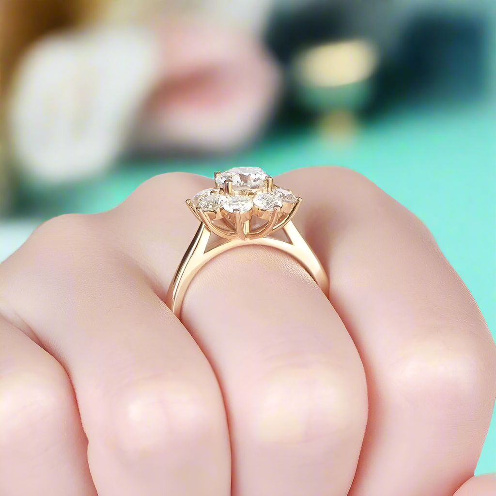 1.0 Ct Flower Shape Diamond Halo Engagement Ring-Evani Jewelry